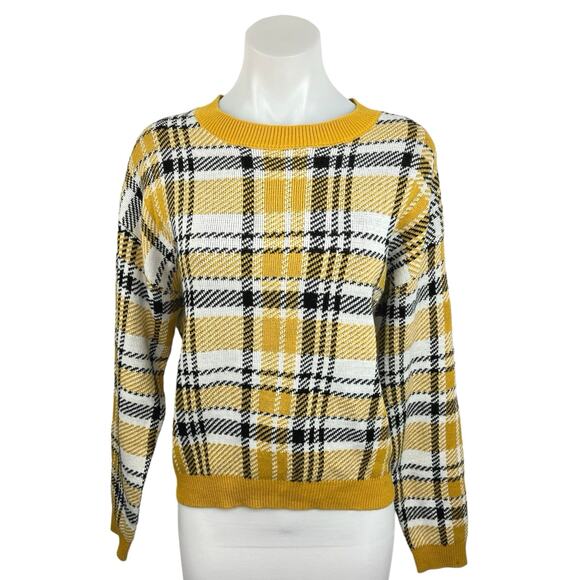 H&M Divided Multicolor Plaid Crew Neck Long Sleeve Pullover Casual Sweater Sz M - Picture 1 of 4